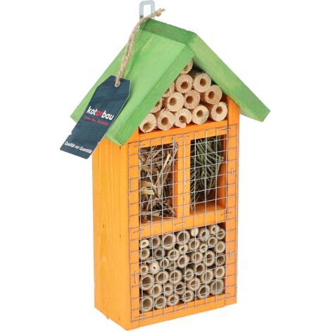 Hôtel à Insectes - 70x135x320 mm - Vert & Orange - Maison Insectes Extérieure - Pour Abeilles Sauvages Et Coccinelles - Décoration Jardin - Maison pour Coccin Résistant Aux Intempéries-NANOTEH (1/5)