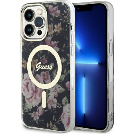 Funda rígida Guess GUHMP14XHCFWSK para iPhone 14 Pro Max de 6,7 pulgadas, color negro/negro, con diseño floral y MagSafe. (1/5)
