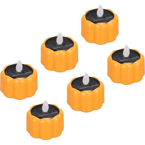 Lot de 6 bougies solaires citrouille étanches, veilleuses LED autonomes pour déco Halloween, éclairage extérieur sans fil, parfait pour table et jardin. (1/5)