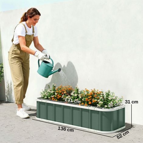 Carré de jardin surélevé en acier, avec fixations à clic, bord replié, châssis froid, 136 x 52 x 31 cm, vert clair (1/5)