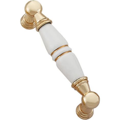 Set di 6 maniglie per mobili e armadi, realizzate in lega di zinco e ceramica bianca. (1/4)
