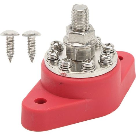 Terminal of Distribution of energy to stud unique M10 red 3/8 inches, junction of battery 12V 48V, bloc of barre of Bus postal for cars, camping-cars, ships, truck (1/5)