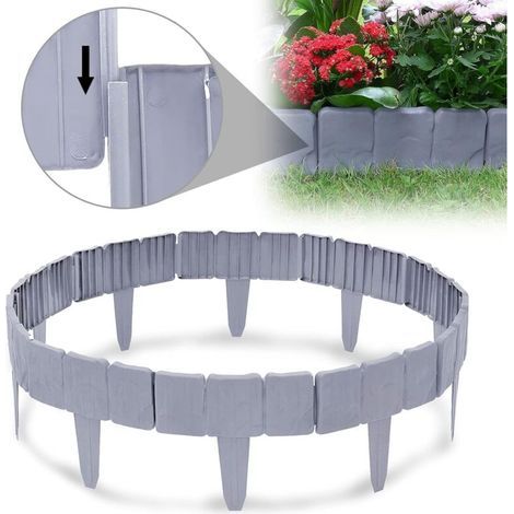 Bordures de Jardin 5 m, Bordure de pelouse en Plastique, Bordure de Gazon Clôture Effet, Aspect Pierre 25 cm x 23 cm - Gris (1/5)