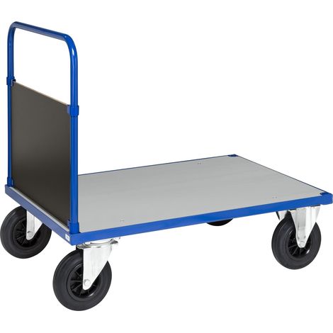 Kongamek Plattformwagen in blau 1000x700x900mm mit geschlossenem Schiebegriff, verzinkter Ladefläche und Gummibereifung ohne Bremse
