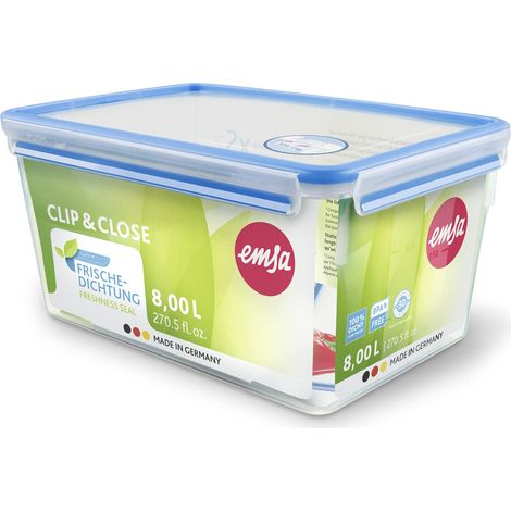 Emsa 508548 Contenitore per alimenti rettangolare con coperchio, 8,2 litri, trasparente / blu, Clip & Chiudi (1/5)