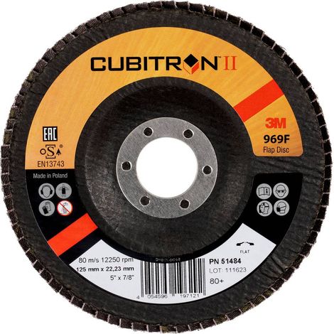3M Fächerschleifscheibe 969F Cubitron II, Glasgewebeteller, flach, 125 mm Durchmesser, Körnung: 80 (1/4)