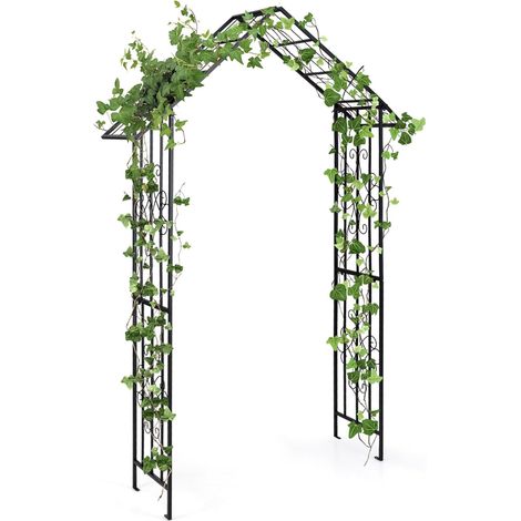 Costway – Arche de jardin en métal noir 140 x 40 x 223 cm – Treillis décoratif pour plantes grimpantes – Toit élégant pour mariage et événements