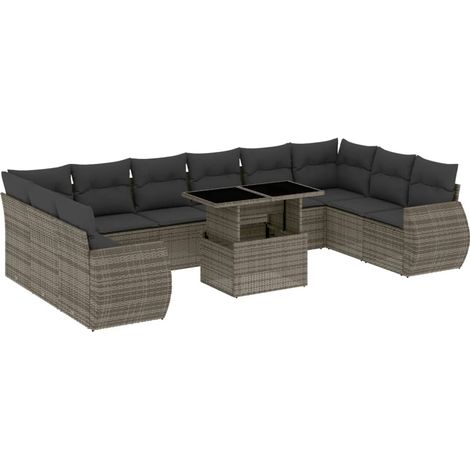 vidaXL Set Divani da Giardino 11 pz con Cuscini in Polyrattan Grigio (1/5)