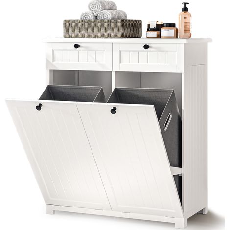 Bealife Meuble de Salle de Bain avec 2 Paniers à Linge de 30 x 30 x 50 cm 2 Tiroirs pour Buanderie Blanc (1/5)