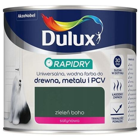 Pintura Dulux Rapidry para madera y metal, color verde boho satinado, 0,4 L, 1 unidad. (1/4)