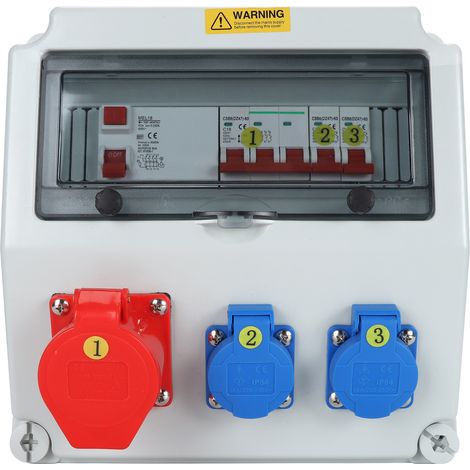 Boîte de prise industrielle avec disjoncteur C16, 2 cœurs, 220 à 250V, 16a, 5 prises 380 à 415V, électrique étanche