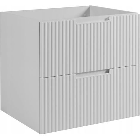 Rodan Badschrank 140 cm, Beige Matt und Holz, 46 x 140 x 57 cm, geriffelte Türen, weiße Platte, mit Badregal, feuchtraumgeeignet