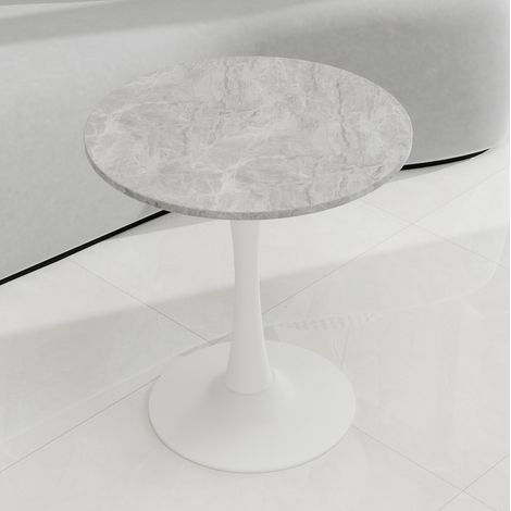 Mesa baja redonda 70x70x72 cm efecto mármol blanco, diseño moderno FloraGrace (1/5)