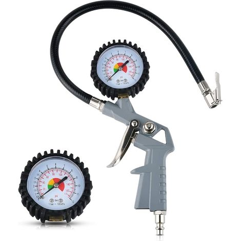 Air Tyre Inflator 0-12 Bar/170 PSI Tyre Pressure Gauge Car Motorcycle Tyre Pressure Gauge (Grey) (1/5)