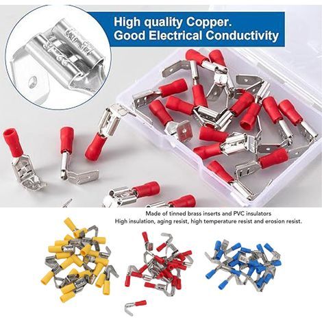 Embouts Spade Connecteurs Semi-Isolés à Double Étrier 60 Pièces Série Rouge Bleu Jaune 22-10 AWG (1/5)