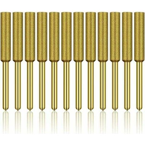 Lot de 12 affûteuses de tronçonneuse diamantées, meules à revêtement en titane haute dureté, meules, embouts de pierre pour affûteuse de tronçonneuse, 3/16 pouces 4,8 mm H122 Derrui (1/4)