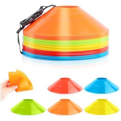 Plots de Marquage pour Football Cône, Plots Entrainement 5 Couleurs Cônes à Disque avec Sangle à Boucle Fixe, Cones de Sport pour Délimitation Entraînement Football (1/5)