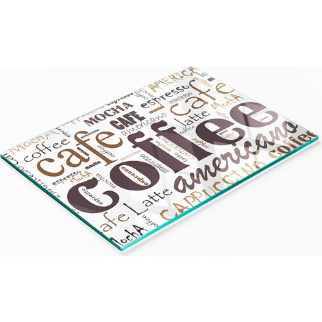 Tabla de servir de cocina de vidrio templado con diseño de café, 80x52 cm (1/5)