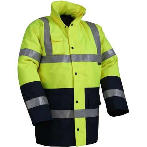 VWJK05 Chaqueta reflectante de alta visibilidad Vizwell XXL Amarillo fluorescente/Azul marino