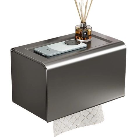 Porte-rouleau de papier toilette avec étagère de rangement - Porte-rouleau à ventouse sans perçage, en aluminium spatial antirouille et antidérapant