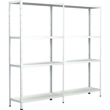 SCHULTE Regalwelt Rayonnage emboîtable avec 2 x 4 tablettes PowerMAX, charge utile 65 kg, 180x160x40 cm (HxLxP), blanc, rayonnage de stockage, rayonnage d’atelier, rayonnage de cave, rayonnage de gara (1/3)