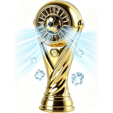 Ventilateur portable en forme de tasse de football rechargeable par USB à vitesse variable en forme de trophée de football, mini ventilateur à flux d'air puissant pour regarder des matchs de football (1/5)