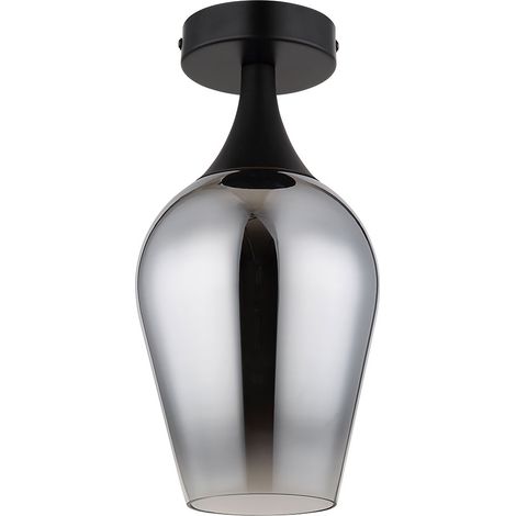Plafoniera in vetro plafoniera sala da pranzo lampada retrò nero cromo, metallo, 1x presa E27, DxH 15x30 cm