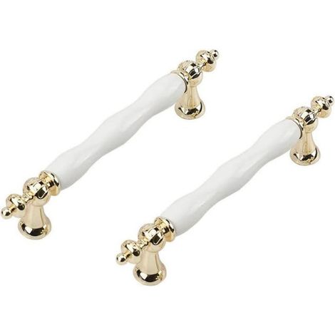 2 Pcs Céramique Poignée de Porte Vintage Armoire Porte Poignées Meubles Cuisine Tiroir Poignées Blanc 128mm (1/5)