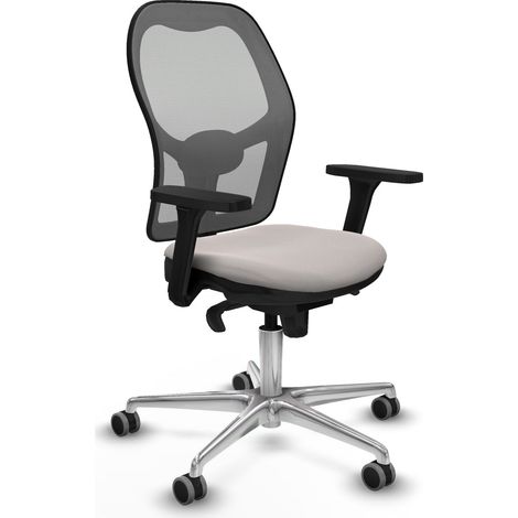 Jorquera sincro malla gris similpiel blanco brazos 3D base aluminio  ruedas 65mm engomada (1/5)