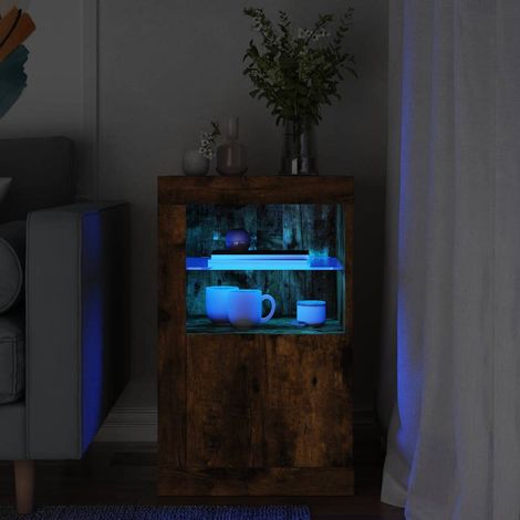 Beistellschrank mit LED-Leuchten Räuchereiche Holzwerkstoff