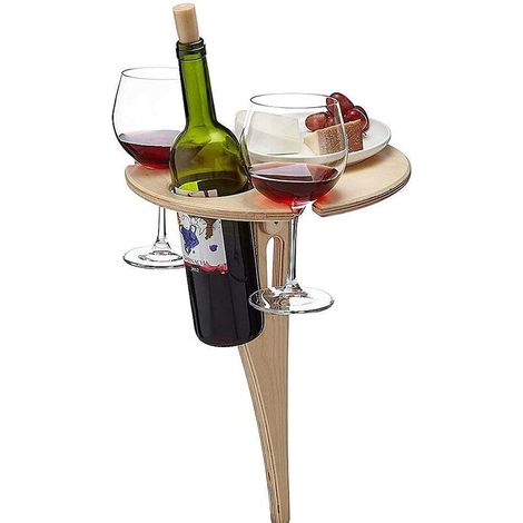 Tables De Jardin Table à Vin Extérieure Portable avec Bureau Rond en Bois Pliable Table De Pique-Nique Support De Verre à Vin Extérieur,,couleur bois, une pièce (1/5)