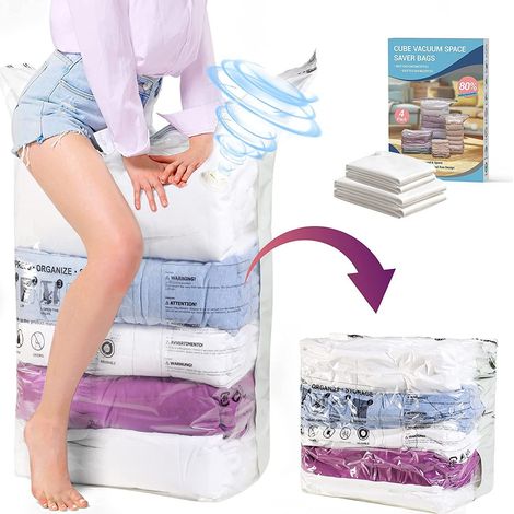 Presse manuelle pour sacs de rangement sous vide 2M(50x70x30cm)/2Géants(80x100x38cm), lot de 4 sacs de rangement sous vide tridimensionnels grande capacité pour les voyages-AquaForge (1/5)