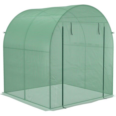 Gewächshaus, 180 x 180 x 200 cm Foliengewächshaus mit Rolltür, UV Schutz, Treibhaus, Tomatenhaus mit Seitenfenster, PE-Gitterfolie, Winterfest Pflanzenhaus für Garten, Balkon, Grün