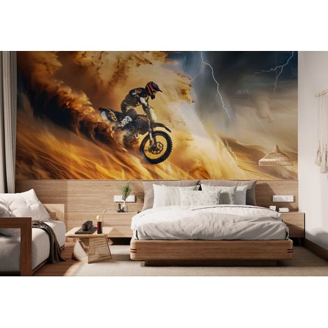 Papier peint Sport – motocross dans tempête de sable - 150 x 250 cm (1/2)