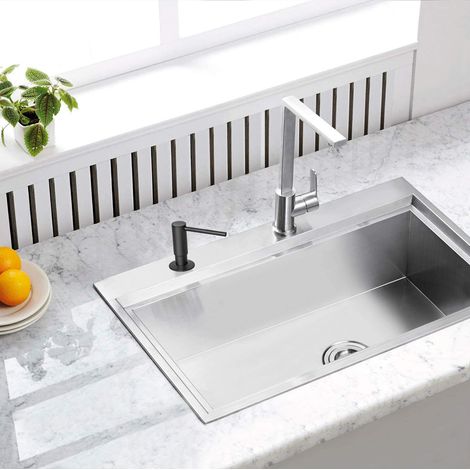 Dispenser di sapone da lavello in acciaio inox di grande capacità con pulsante per cucina - ALTRO (1/2)