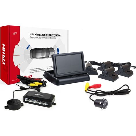 Kit di sensori di parcheggio TFT02 da 4,3" con telecamera HD-307-IR, 4 sensori, nero, per camion (1/5)