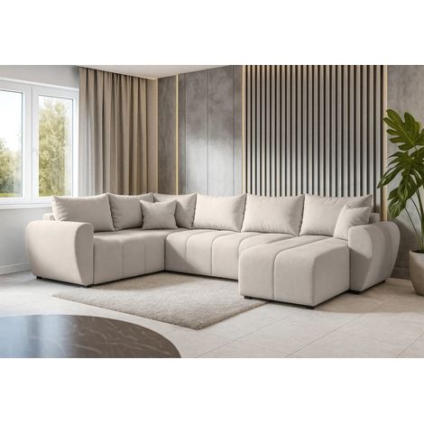 AX LIVING Malatya U XL Wohnlandschaft U Form XXL Ecksofa Beige 303cm L