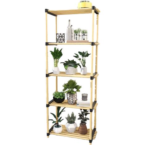 Scaffale Modulare Multiuso Bagno Mensole 5 ripiani Bambù Salvaspazio 28x49x127cm (1/5)