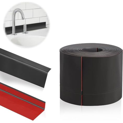 Plinthe souple 5 m, bande autocollante PVC 50 x 20 mm, finition cuisine et salle de bain (noir) (1/5)