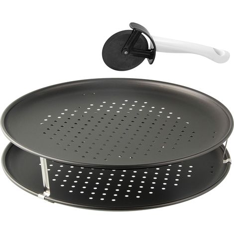 Zenker 7512 Pizza Due Vassoio a 2 Ripiani, per Pizza, con distanziatore e Rotella tagliapizza (1/3)