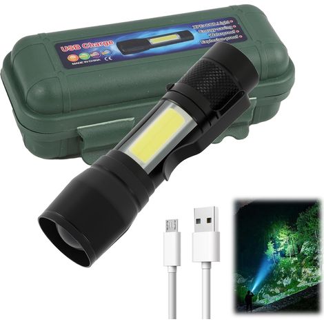 Ultra-powerful rechargeable LED flashlight – Flashlight with adjustable zoom, 3 lighting modes (high beam, strobe, COB side light) – robust and ideal for camping, fishing, and emergencies (1/5)