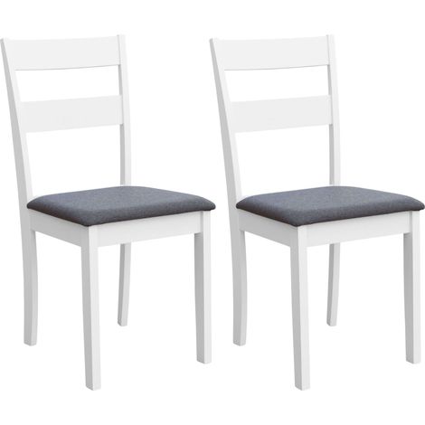 Set de 2 Sillas de Cocina Comedor, Conjunto 2 Sillas Lita Blanco Melamina Asiento Tapizado Gris
