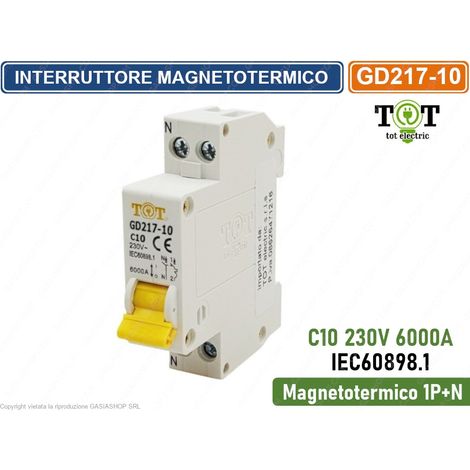 INTERRUTTORE MEGNETOTERMICO PER BARRA DIN 1 MODULO 1P+N 230V CURVA C 6KA 10A