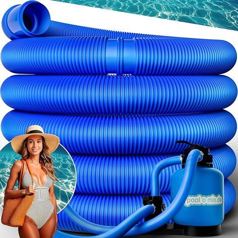 tuyau de piscine Ø38 mm / 6 m pour pompe de filtration, tuyaux flexible de qualité, résistant aux rayons UV et au chlore, made in Europe, bleu (1/5)