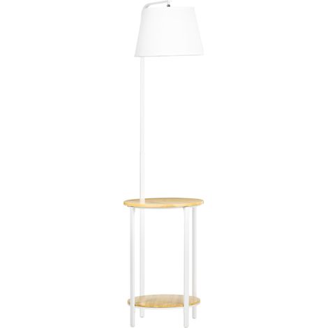 Lampadaire avec 2 Étagères 162 cm Lampe sur Pied en Bambou et Métal Abat-Jour Blanc E27 40W Interrupteur au Pied Salon Chambre (1/5)