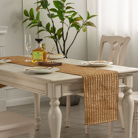 Chemin de Table en Polyester coton 30x210cm Tissu imitation lin Style vintage village jardin Kaki (1/5)