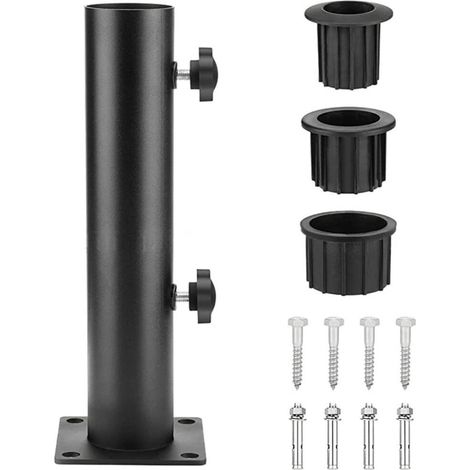 Base de acero inoxidable para sombrilla, apta para terrazas, jardines, zonas de verano, etc. Dimensiones: 32 x 11 x 11 cm, color negro. (1/5)