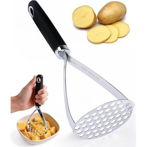 Presse-purée ergonomique en acier inoxydable. L'accessoire indispensable pour écraser pommes de terre, légumes et fruits. Compatible lave-vaisselle. Longueur : 26 cm. (1/5)
