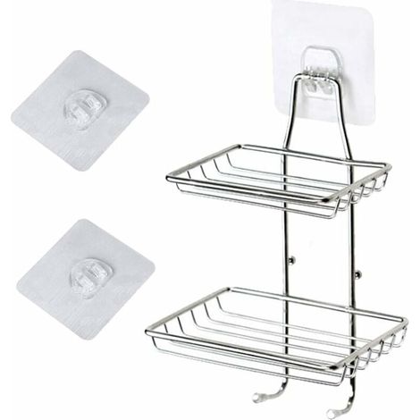 Étagère à Savon de Salle de Bain, étagère à Savon Murale en Acier Inoxydable, Porte Savon avec Crochet pour Cuisine de Salle de Bain, Savon, Boule de Nettoyage, Rasoir, Serviette (Argent)-Fei Yu (1/4)