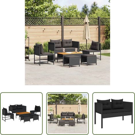 vidaXL Canapé 2 places - Ensemble de canapé de jardin avec coussin 6 pcs Noir polyrotin (1/5)